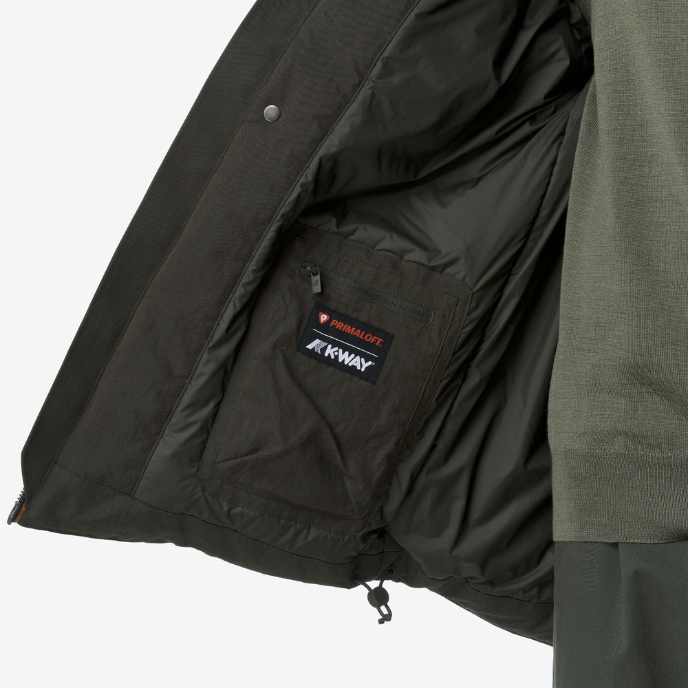 Giacca parka da uomo verde-nera di media lunghezza con imbottitura PrimaLoft 02