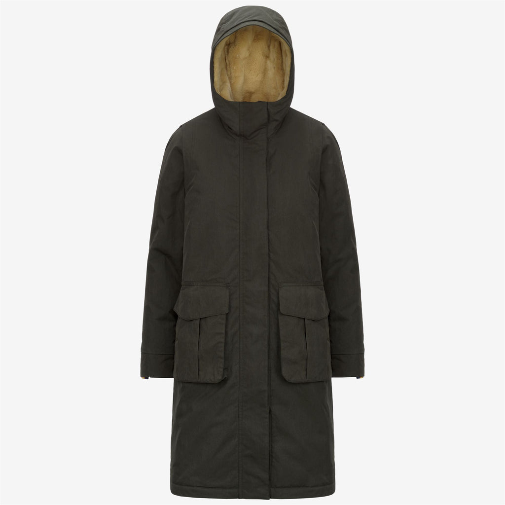 Jackets_WOMAN_BRUNIL COTTON FEEL_Long_Green Blackish-Green Blackish FUR - Commercial 1
