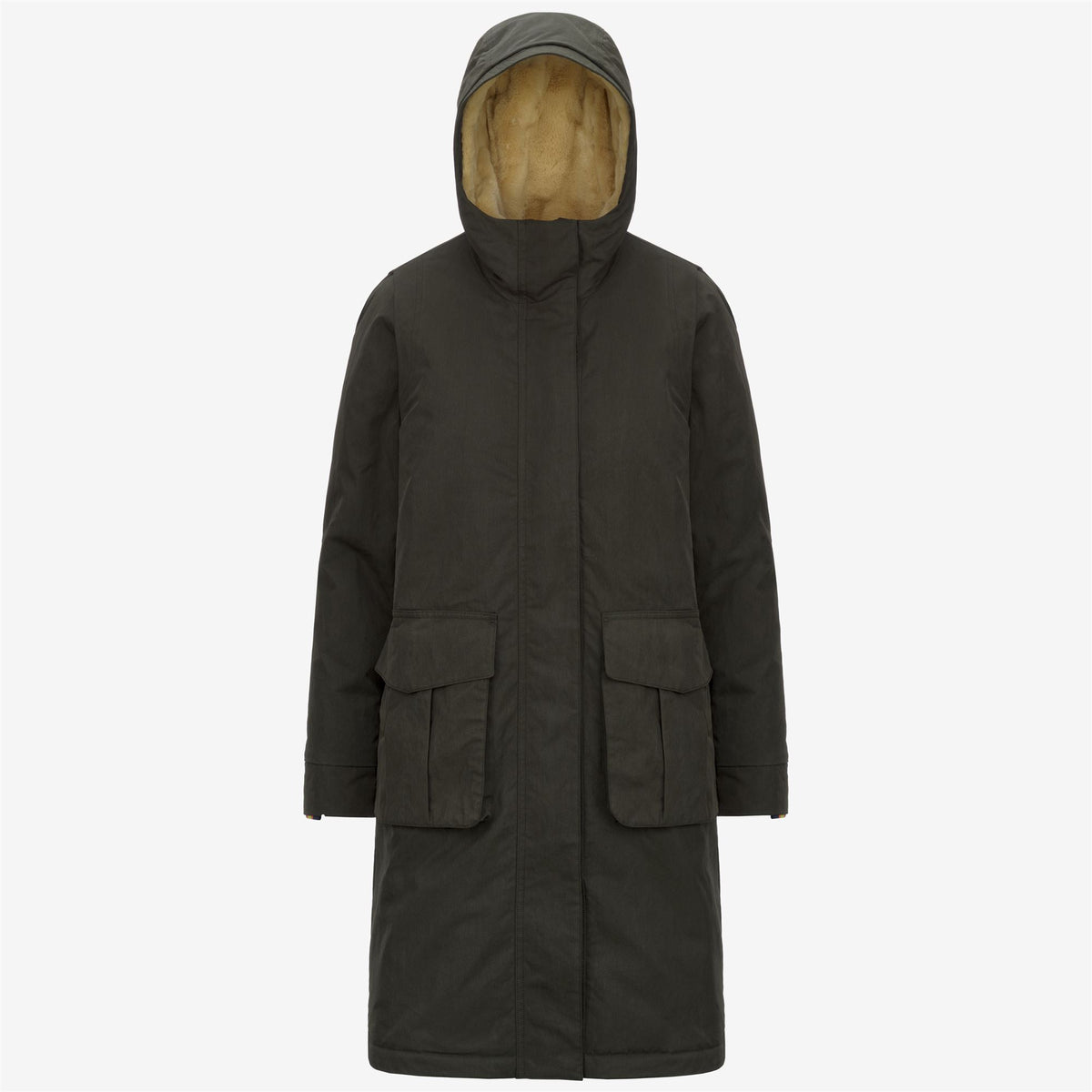 Jackets_WOMAN_BRUNIL COTTON FEEL_Long_Green Blackish-Green Blackish FUR - Commercial 1