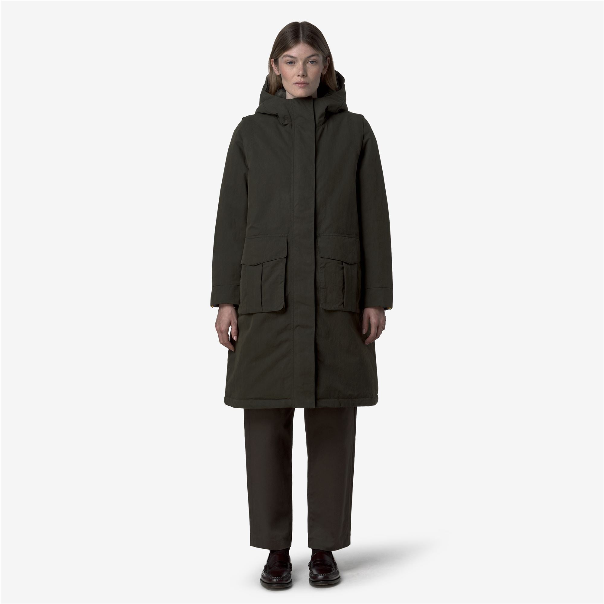 Jackets_WOMAN_BRUNIL COTTON FEEL_Long_Green Blackish-Green Blackish FUR - Commercial 4
