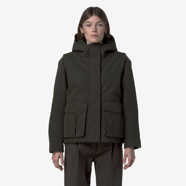 Green black Women's Short Urban Parka with Faux Fur Lining 3