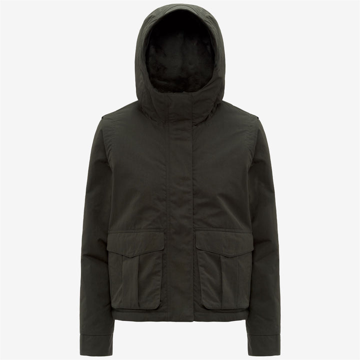 Green black Women's Short Urban Parka with Faux Fur Lining 1