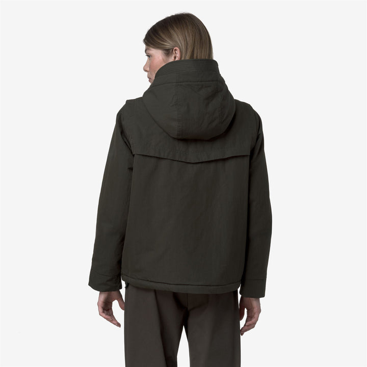 Green black Women's Short Urban Parka with Faux Fur Lining 5