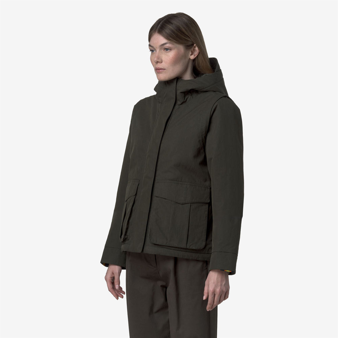 Green black Women's Short Urban Parka with Faux Fur Lining main