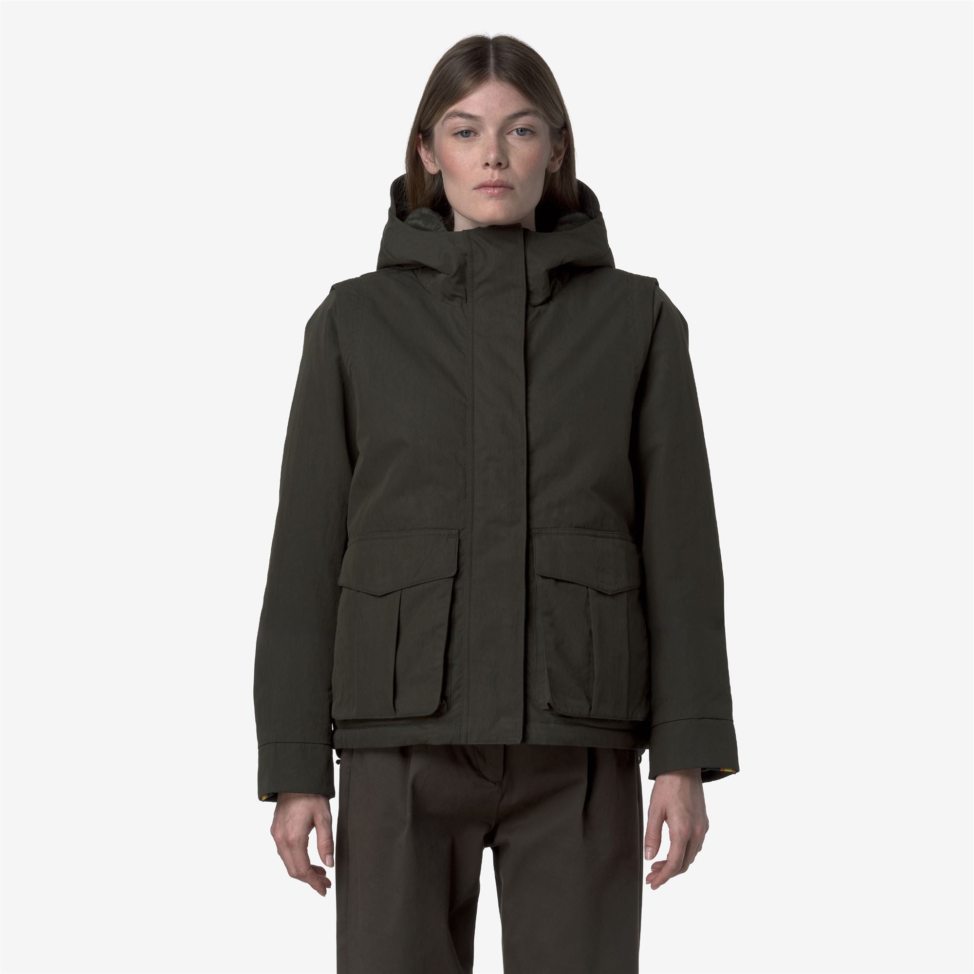 Jackets_WOMAN_IDELER COTTON FEEL_Short_Green Blackish-Green Blackish FUR - Commercial 4