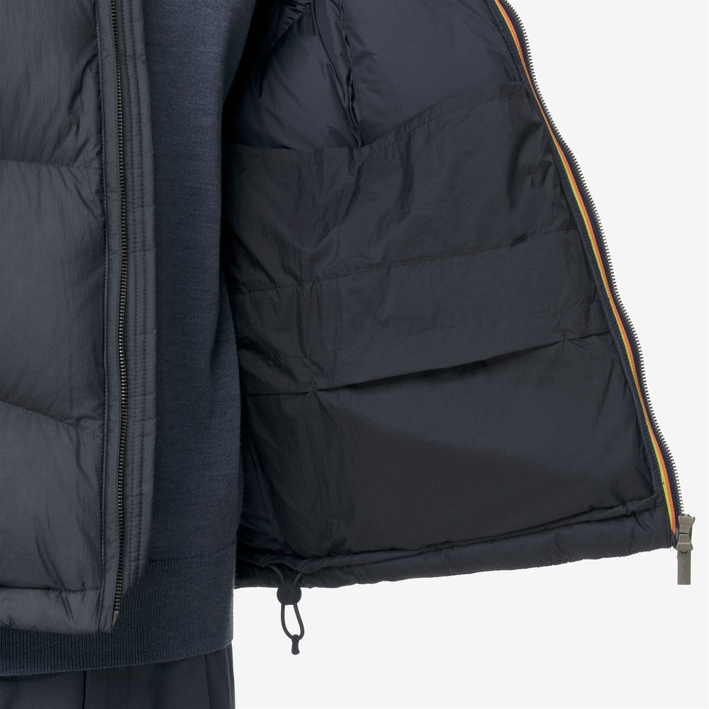 Chaqueta acolchada corta azul para hombre con aislamiento de plumón 02