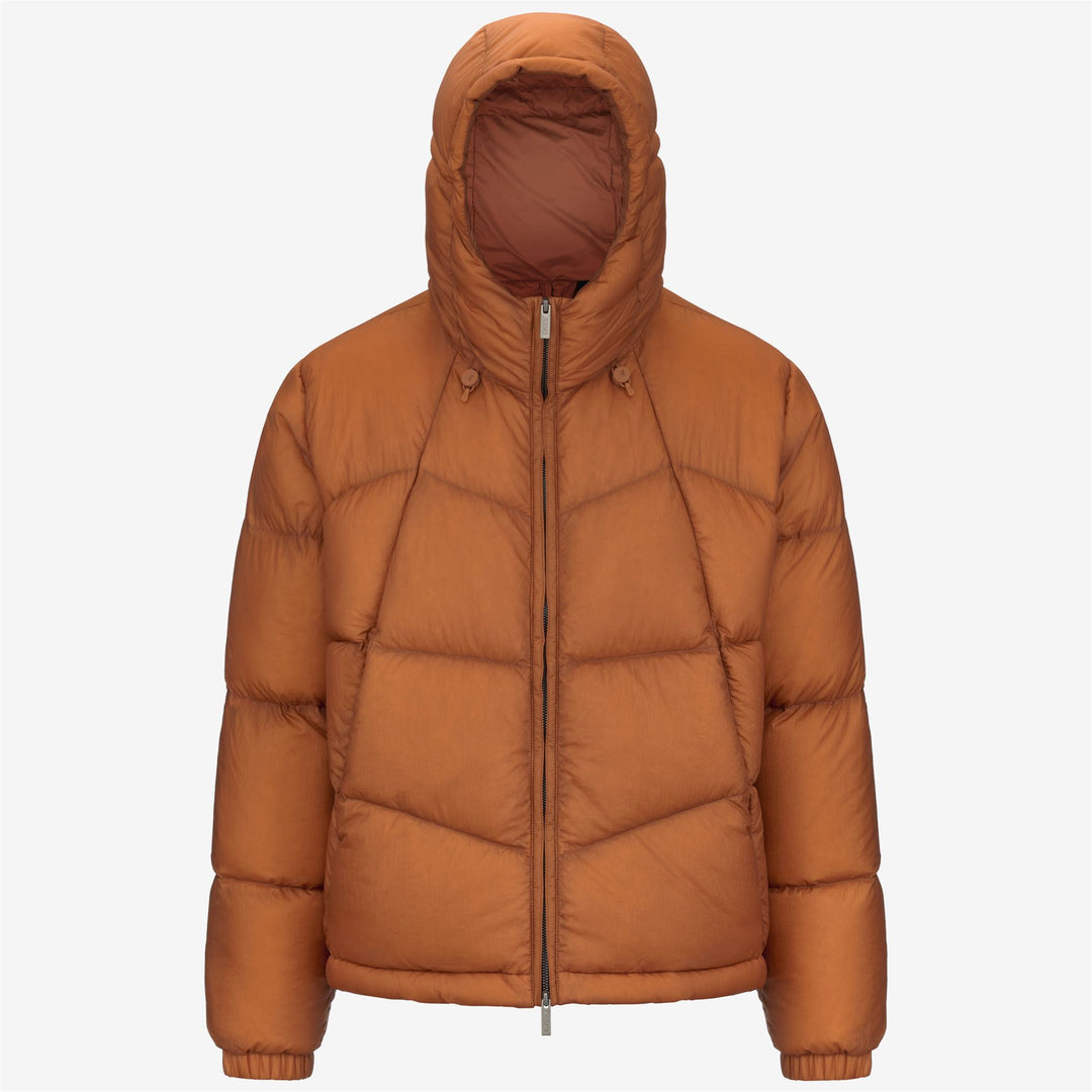Chaqueta acolchada corta naranja para hombre con aislamiento de plumón 01