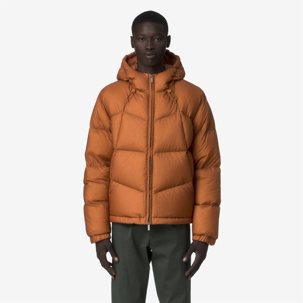Orange Men's Short Puffer Jacket with Down Insulation 02