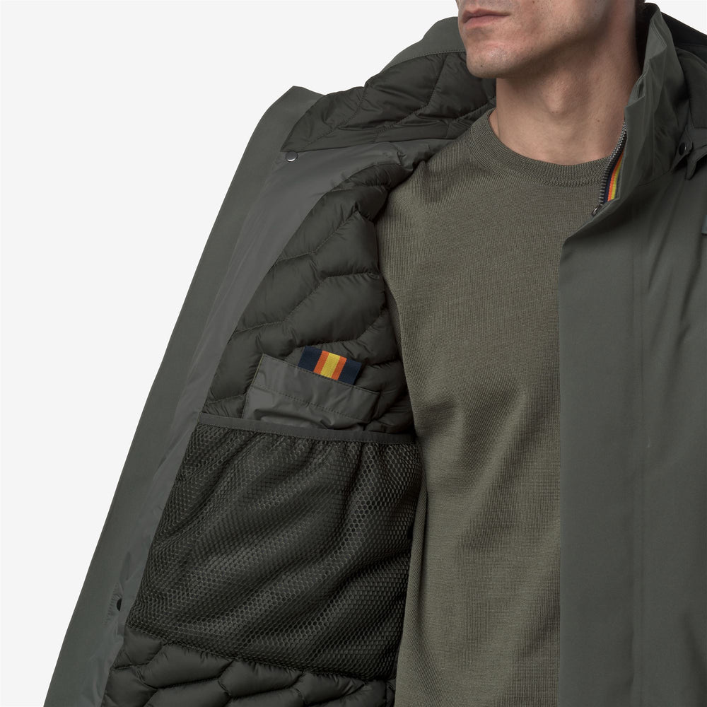 Green black Men's 3/4 Length Padded Winter Jacket 02