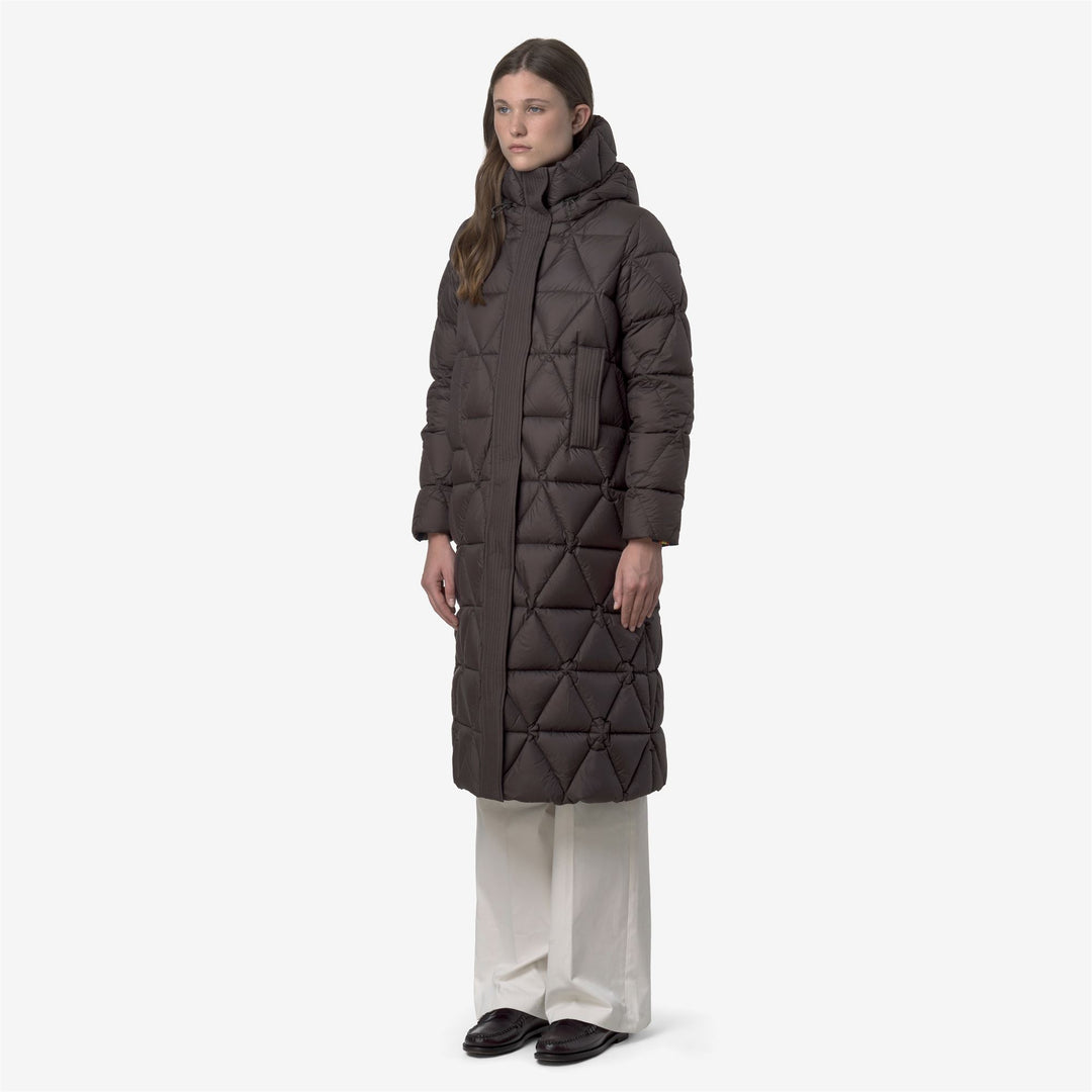 Chaqueta acolchada larga para mujer color oliva negro con aislamiento de plumón main