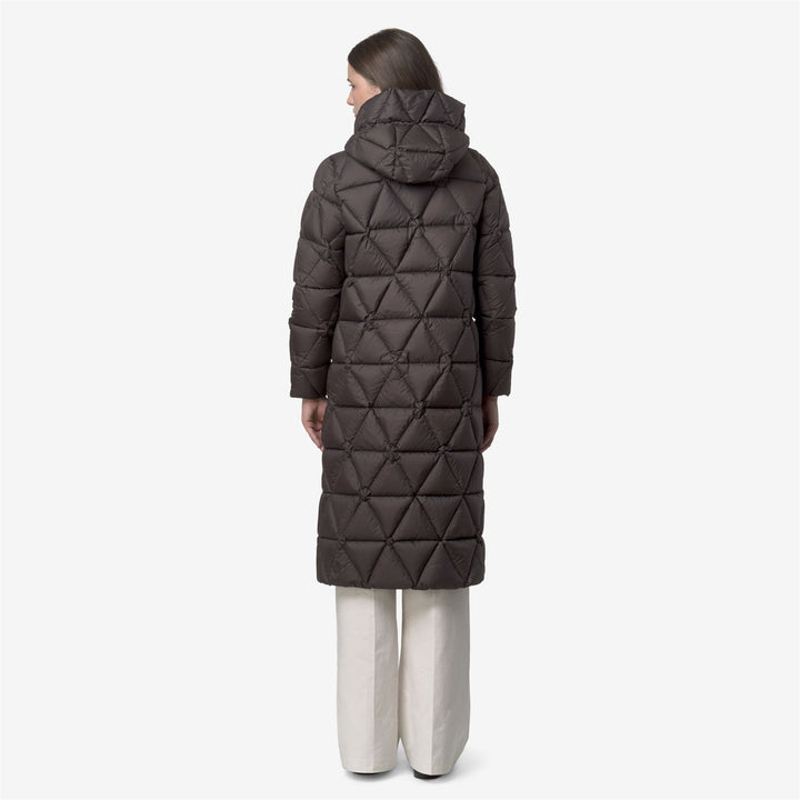 Chaqueta acolchada larga para mujer color oliva negro con aislamiento de plumón 5