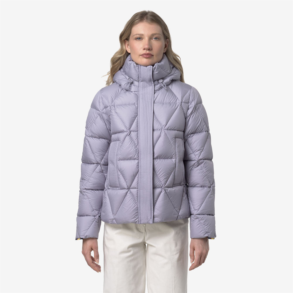Violet women's short puffer jacket with down insulation 02