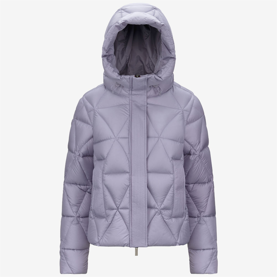 Chaqueta acolchada corta de mujer violeta con aislamiento de plumón 01