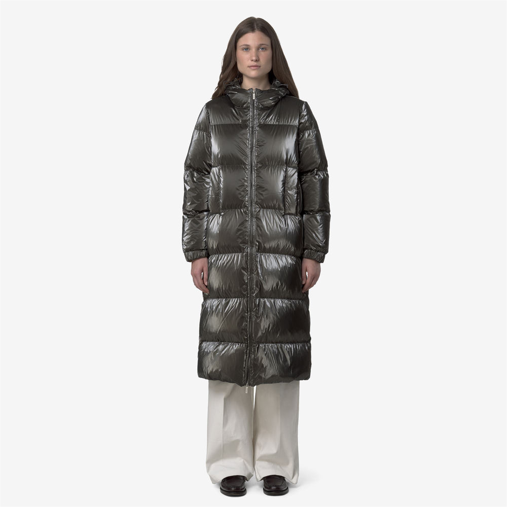 Black olive Women's Long Puffer Jacket with Down Insulation 02