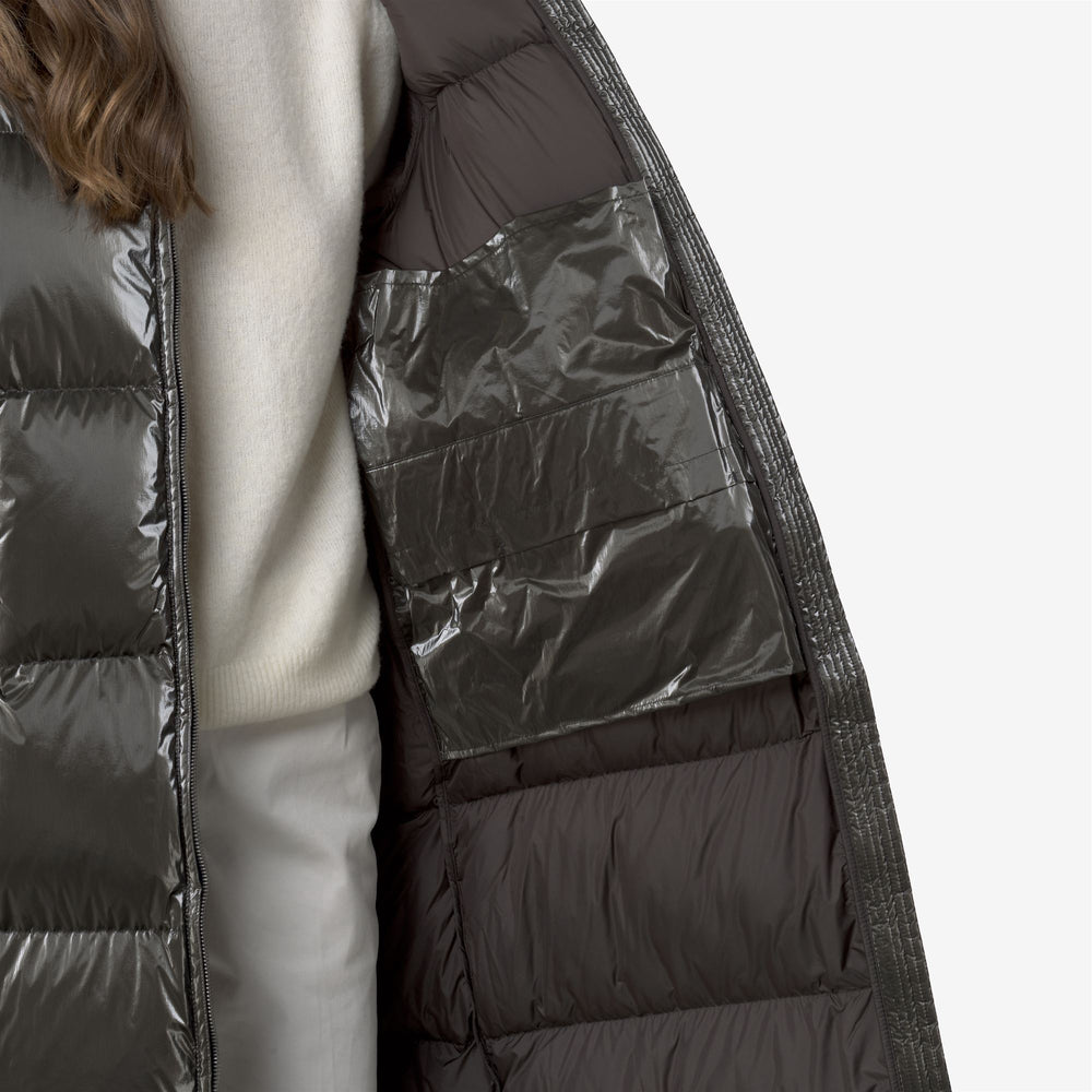 Black olive Women's Long Puffer Jacket with Down Insulation 02