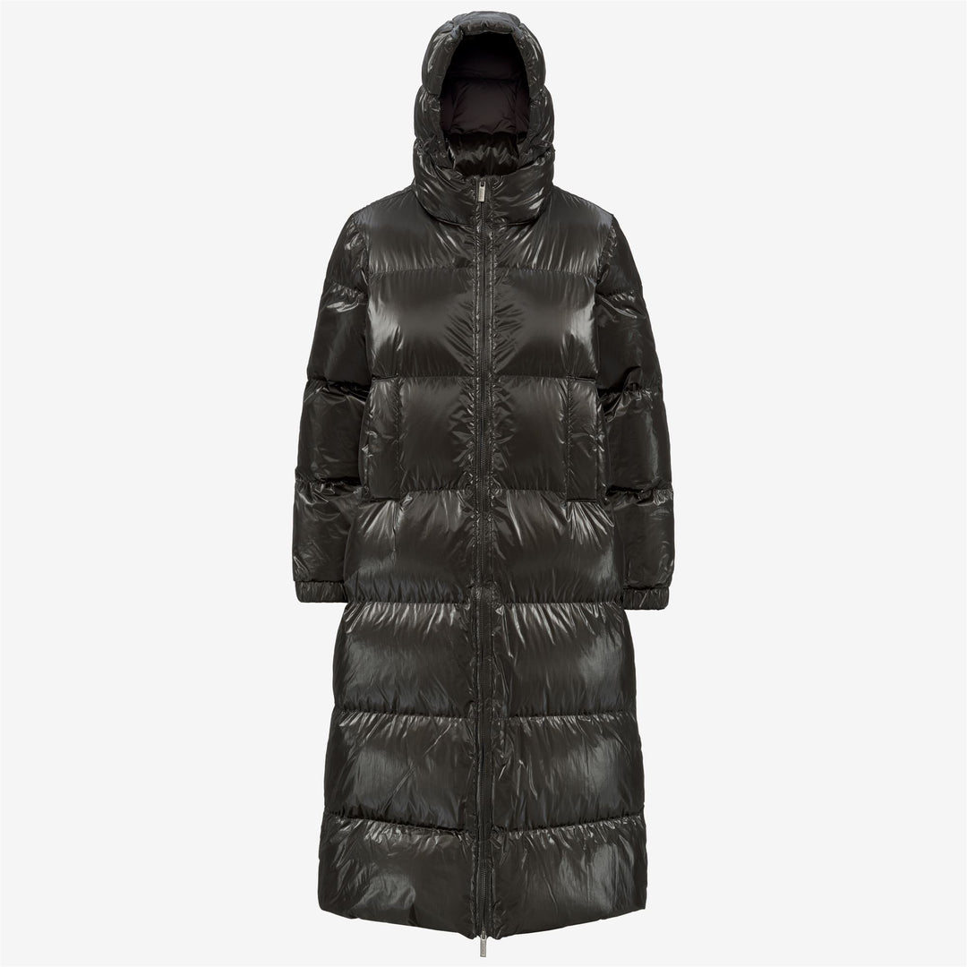 Black olive Women's Long Puffer Jacket with Down Insulation 01