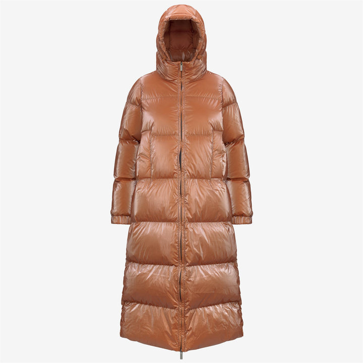 Chaqueta acolchada larga naranja para mujer con relleno de plumón 1