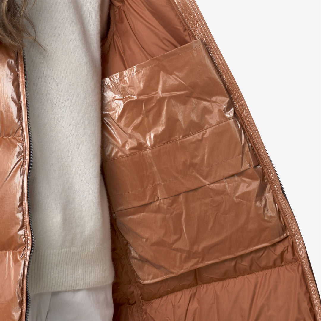 Chaqueta acolchada larga naranja para mujer con relleno de plumón main