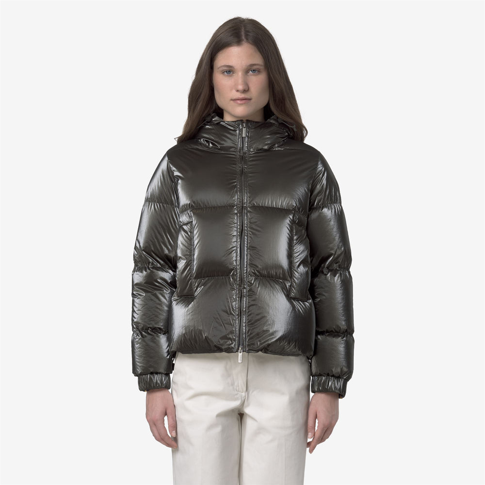 Black olive Women's Short Puffer Jacket with Natural Down Padding 02