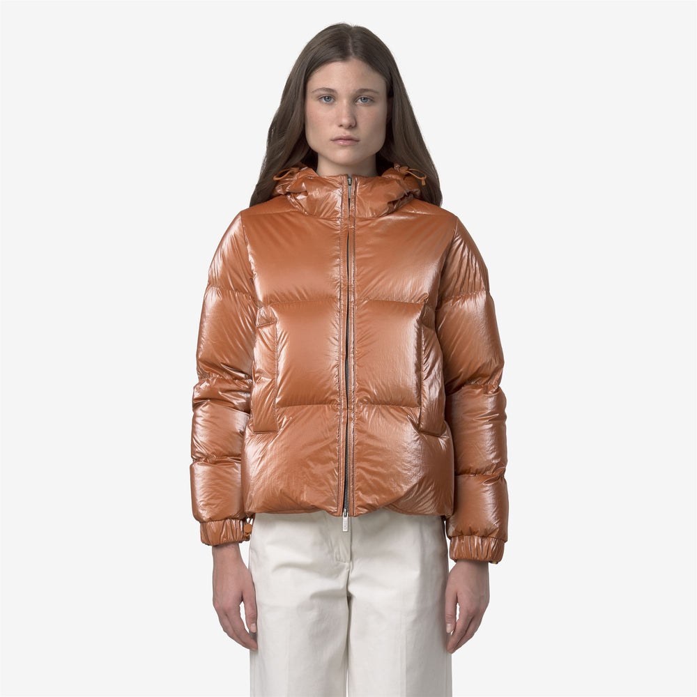 Orange Women's Short Puffer Jacket with Down Padding 02