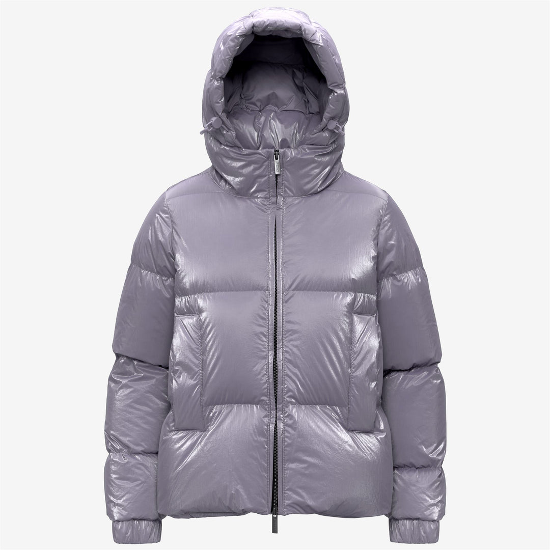 Chaqueta acolchada corta de mujer violeta con relleno de plumón 01