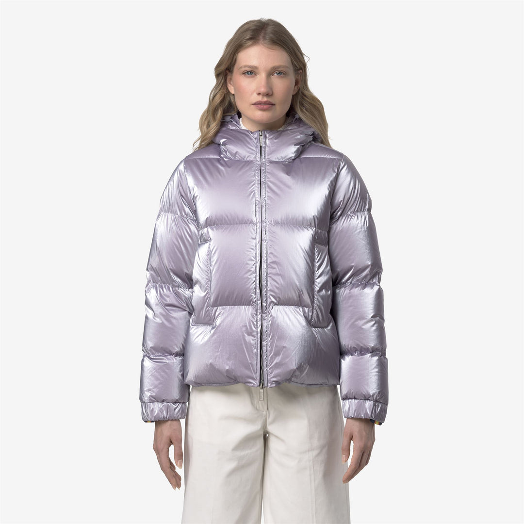 Chaqueta acolchada corta de mujer violeta con relleno de plumón main