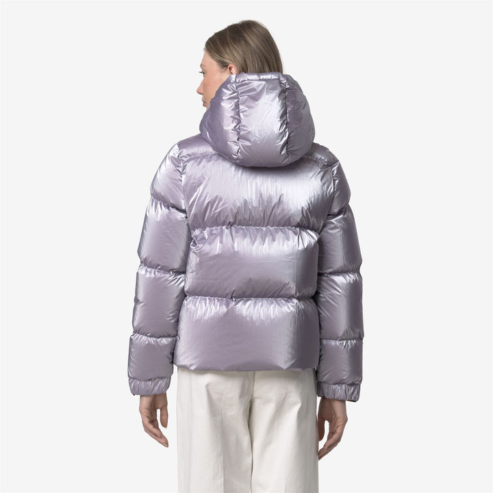 Chaqueta acolchada corta de mujer violeta con relleno de plumón 5