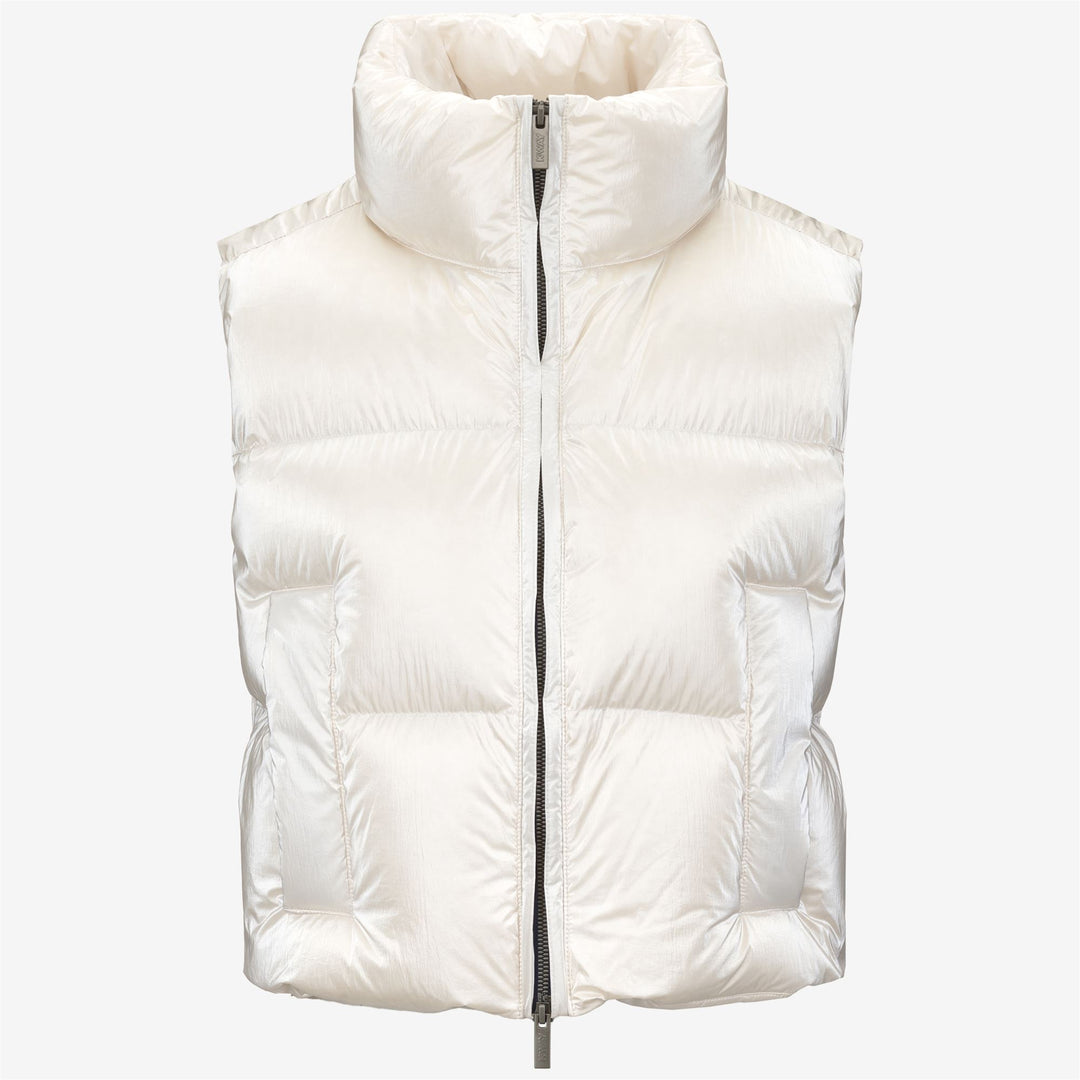 White Women's Sports-Glam Short Puffer Vest with Down Padding 01