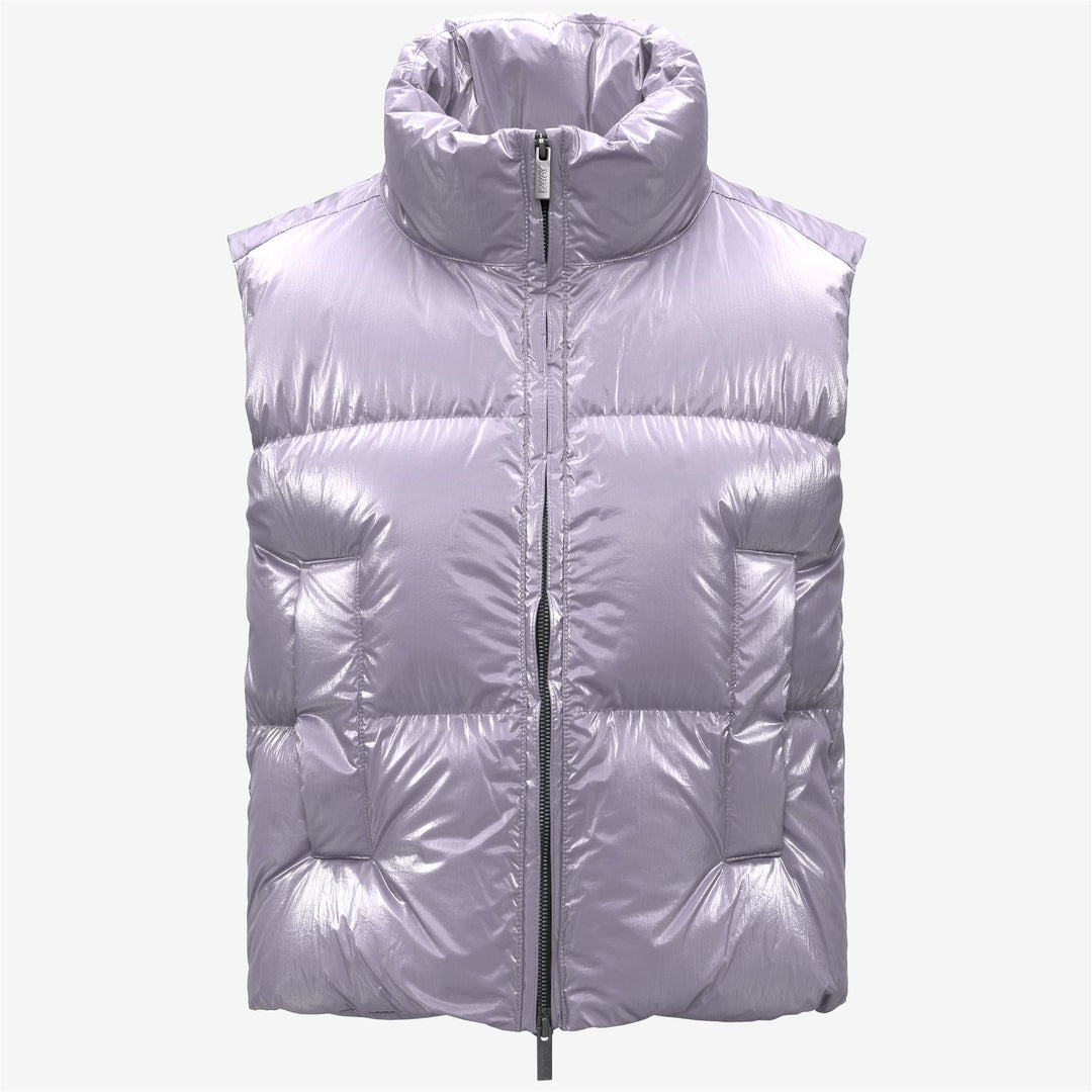 Violet woman's stylish puffer vest with natural down insulation 01