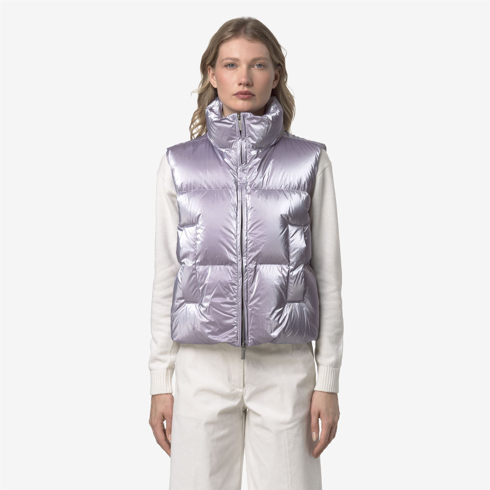 Violet woman's stylish puffer vest with natural down insulation 02