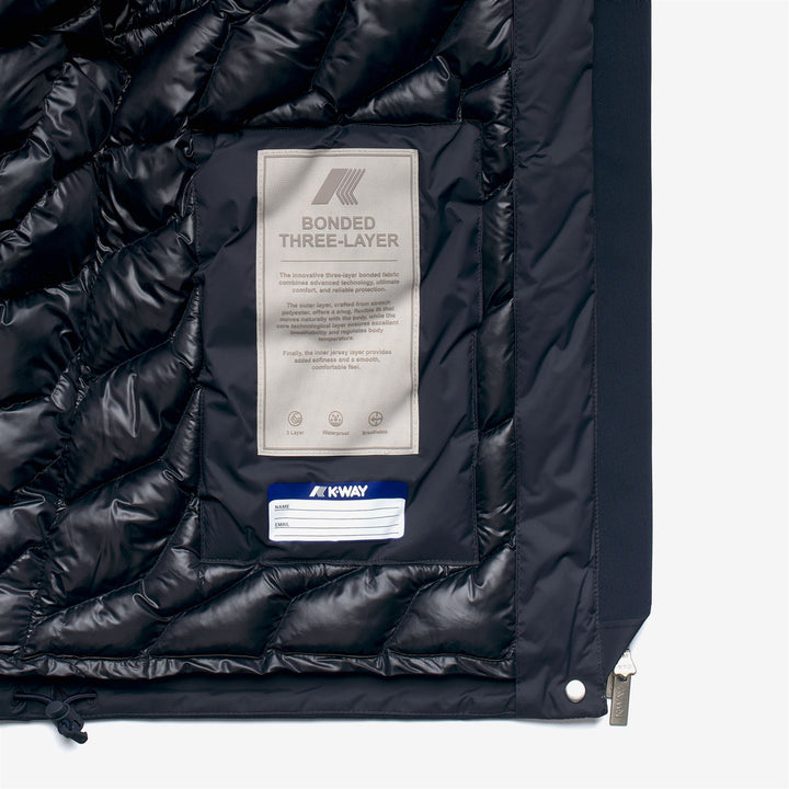 Chaqueta corta acolchada de invierno azul para mujer con capucha 3