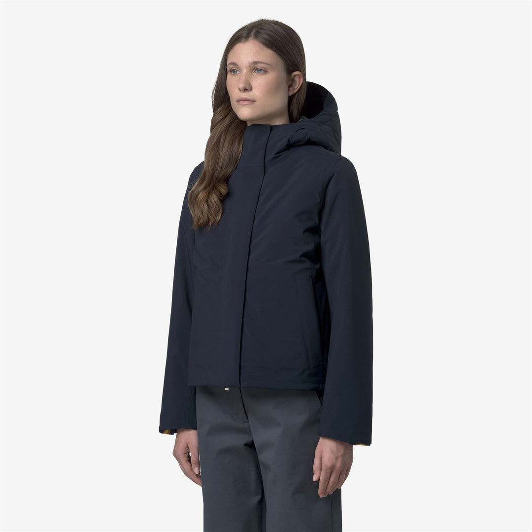 Chaqueta corta acolchada de invierno azul para mujer con capucha main