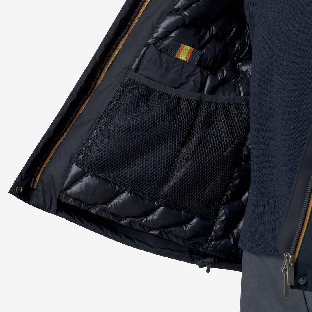 Chaqueta corta acolchada de invierno azul para mujer con capucha main