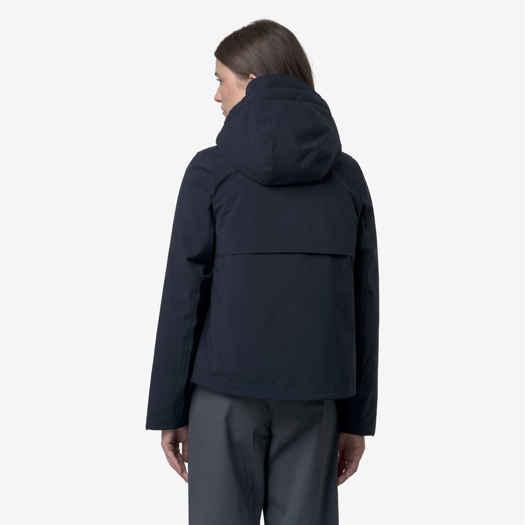 Chaqueta corta acolchada de invierno azul para mujer con capucha main