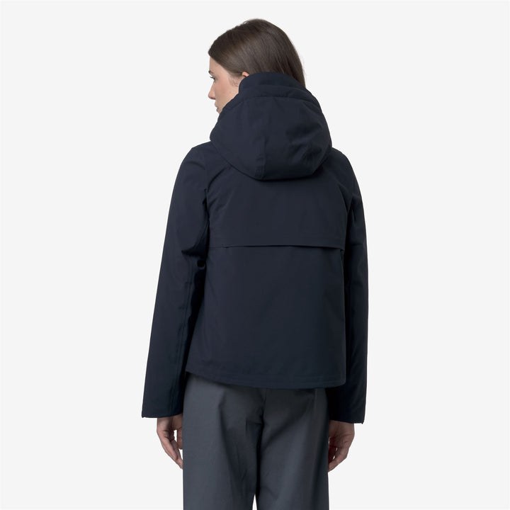 Chaqueta corta acolchada de invierno azul para mujer con capucha 6