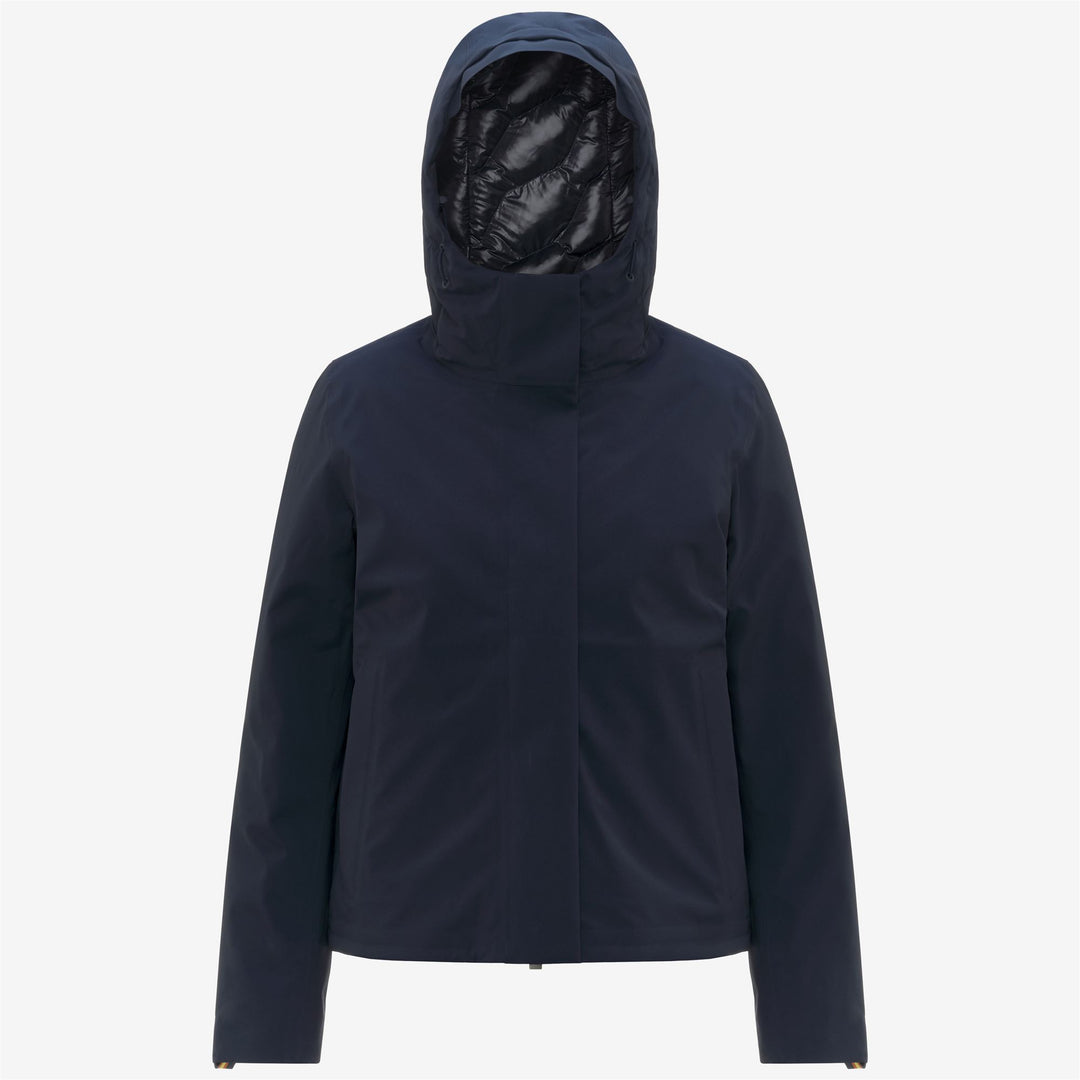 Chaqueta corta acolchada de invierno azul para mujer con capucha 01