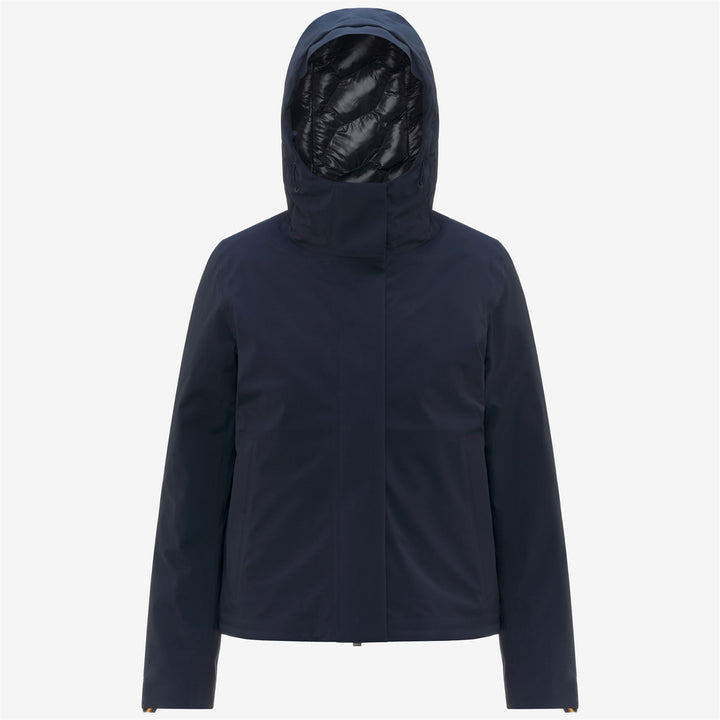 Chaqueta corta acolchada de invierno azul para mujer con capucha 1