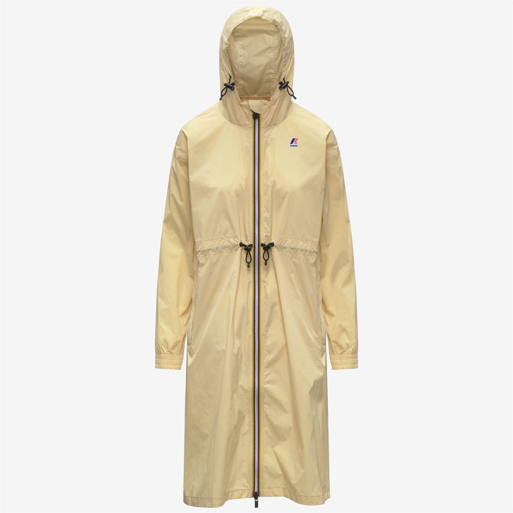 Chaqueta impermeable beige de 3/4 para mujer con diseño plegable 1
