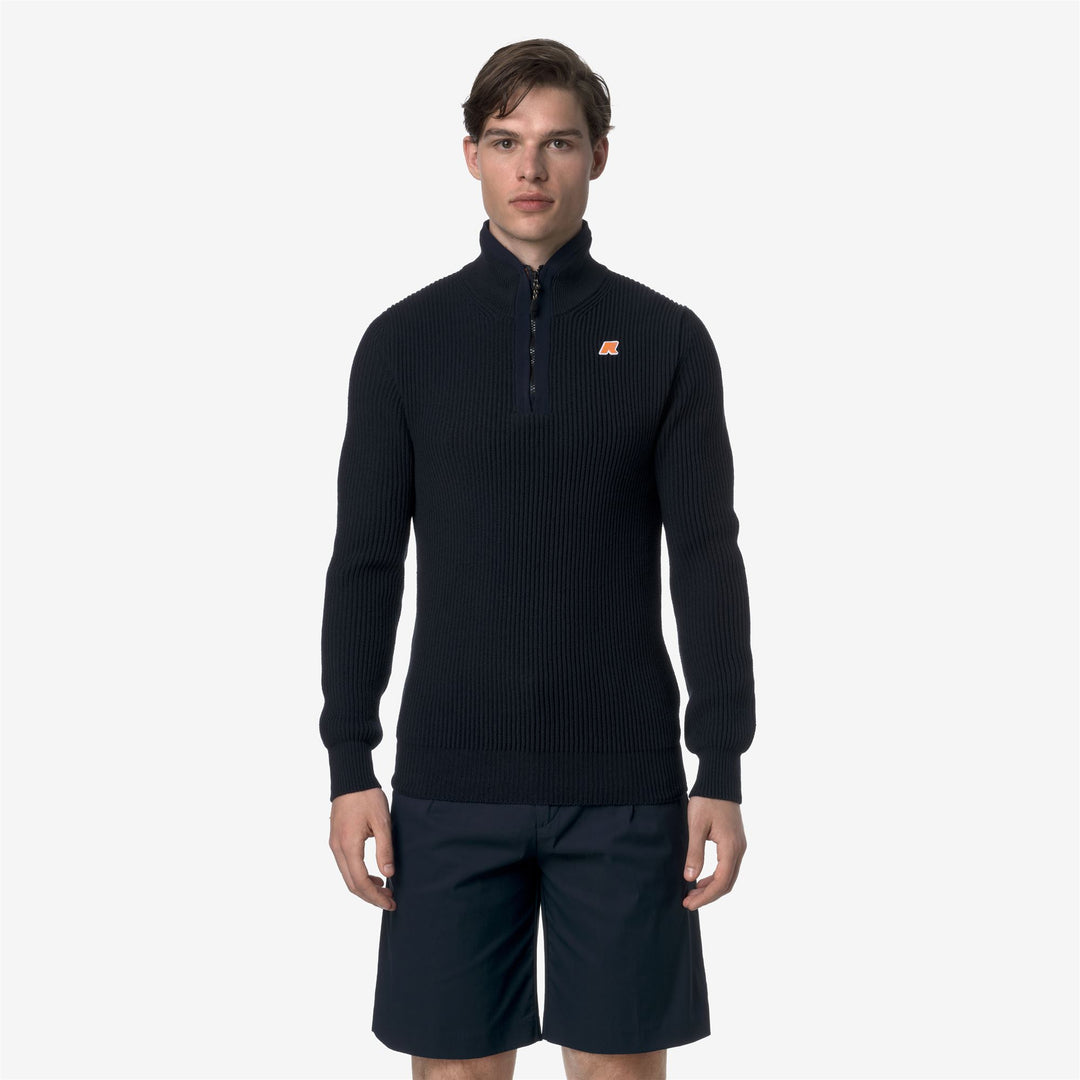 Blue Unisex Golf Knit Pullover with Half-Zip and Ribbed Details 01