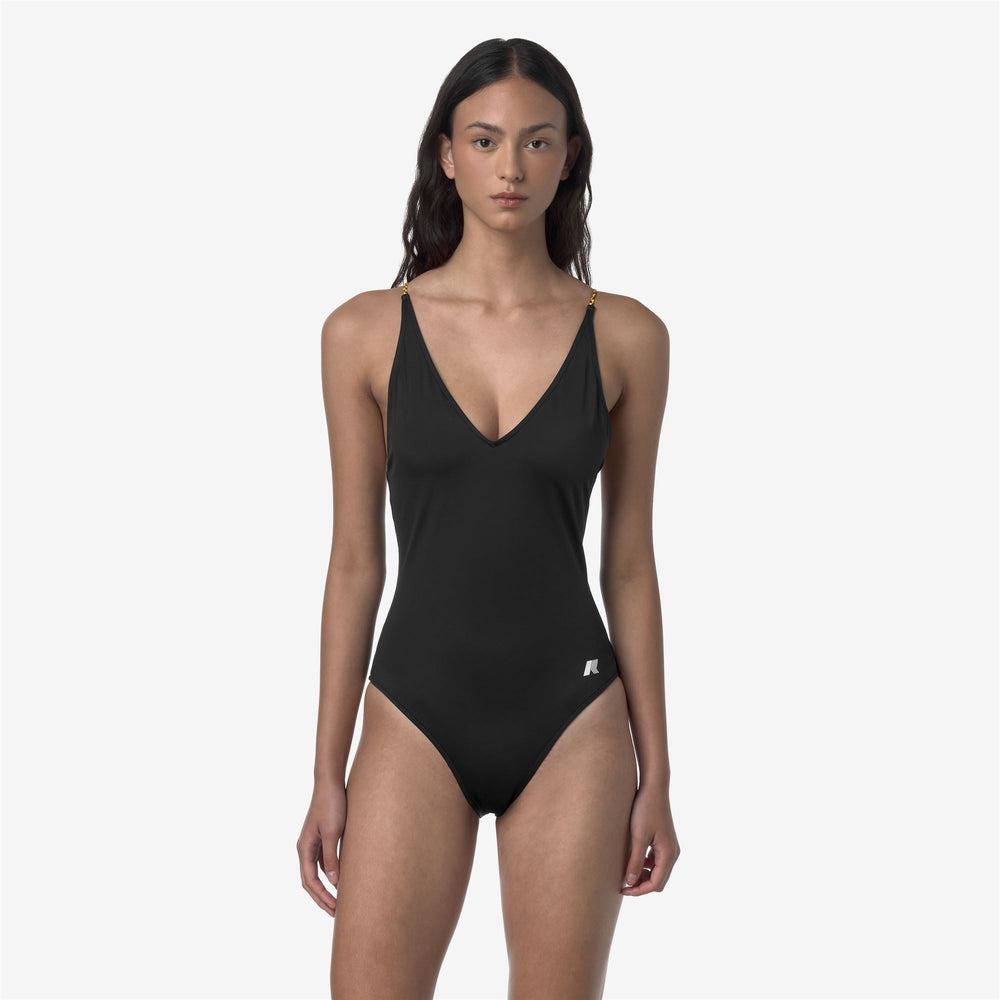 Black Grey Women's One-Piece Swimsuit with Braided Straps 02