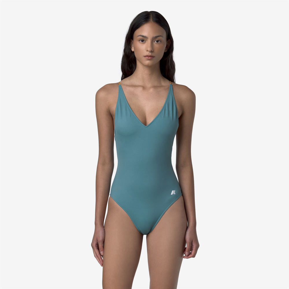 Blue Women's One-Piece Swimsuit with Braided Straps 02