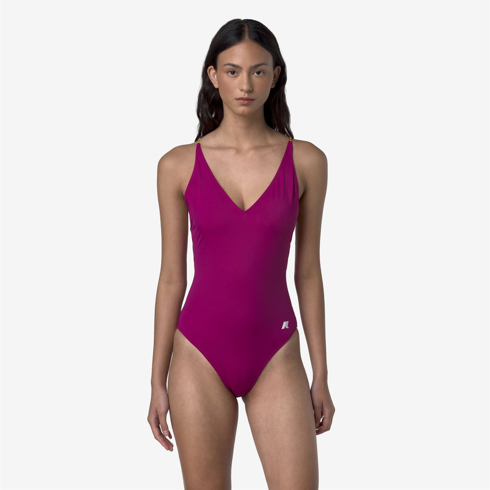 Fuchsia Red Women's One-Piece Quick-Dry Swimsuit with Braided Straps 02