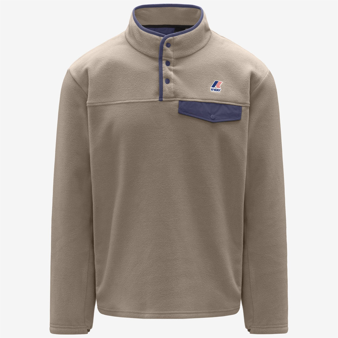 Beige unisex outdoor fleece pullover with padded inserts 01