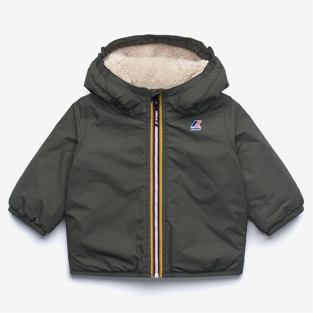 Giacca invernale impermeabile unisex per bambini, verde-nera, con imbottitura 01