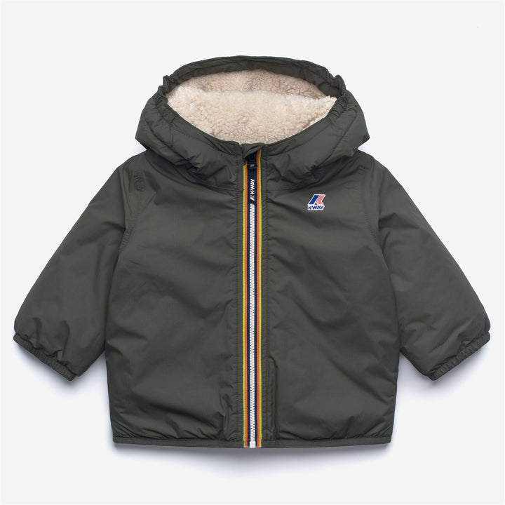 Giacca invernale impermeabile unisex per bambini, verde-nera, con imbottitura 1