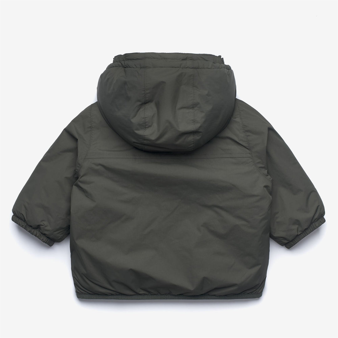 Giacca invernale impermeabile unisex per bambini, verde-nera, con imbottitura main