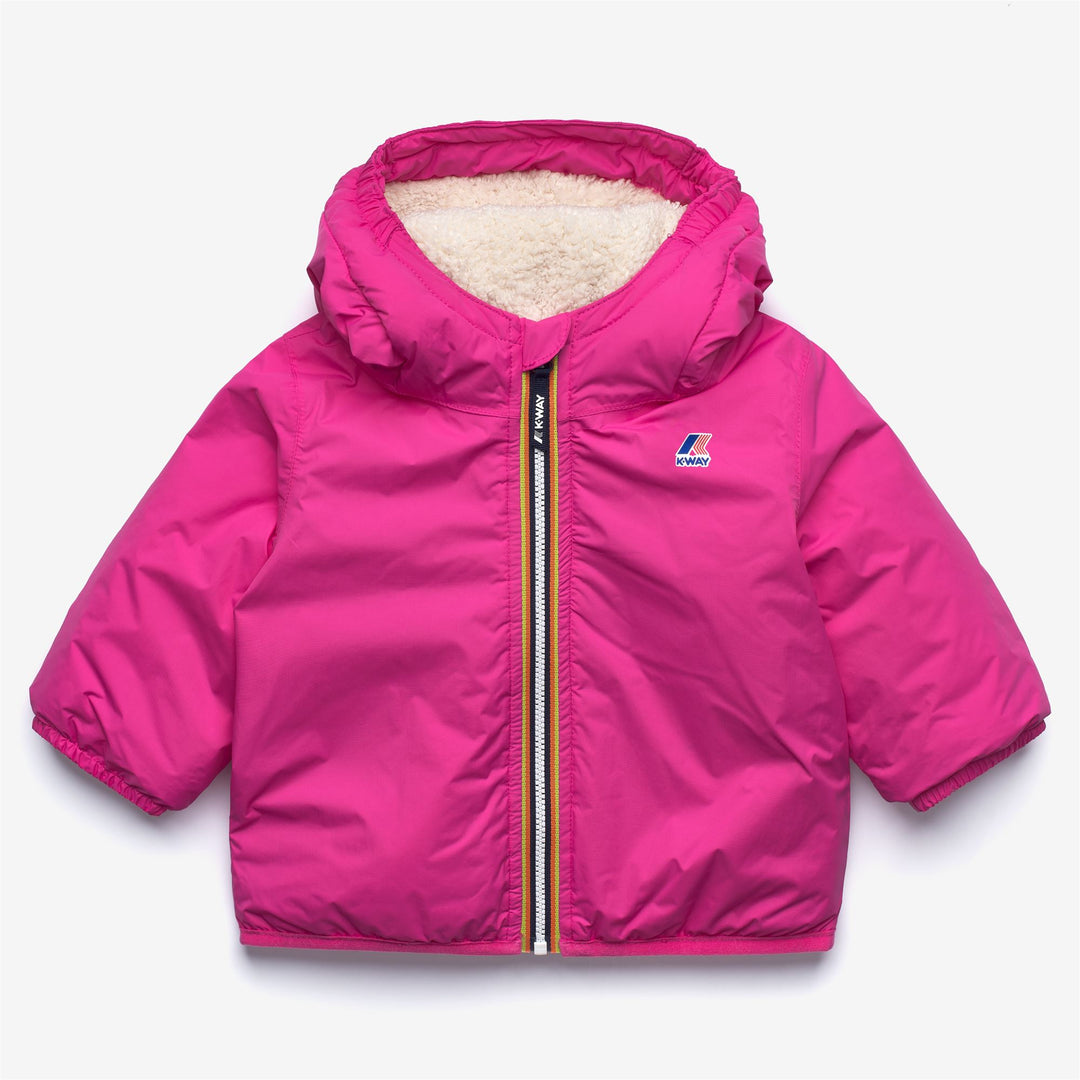 Giacca invernale unisex con cappuccio, colore rosso fucsia, per bambini 01