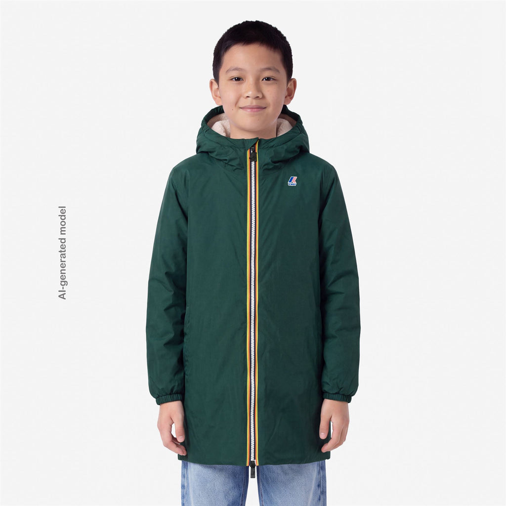 Jackets_KID UNISEX_P. LE VRAI 4.0 EIFFEL ORSETTO_3/4 Length_Green Dk Jungle - Commercial 1