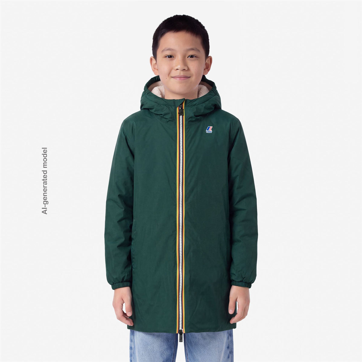 Jackets_KID UNISEX_P. LE VRAI 4.0 EIFFEL ORSETTO_3/4 Length_Green Dk Jungle - Commercial 1
