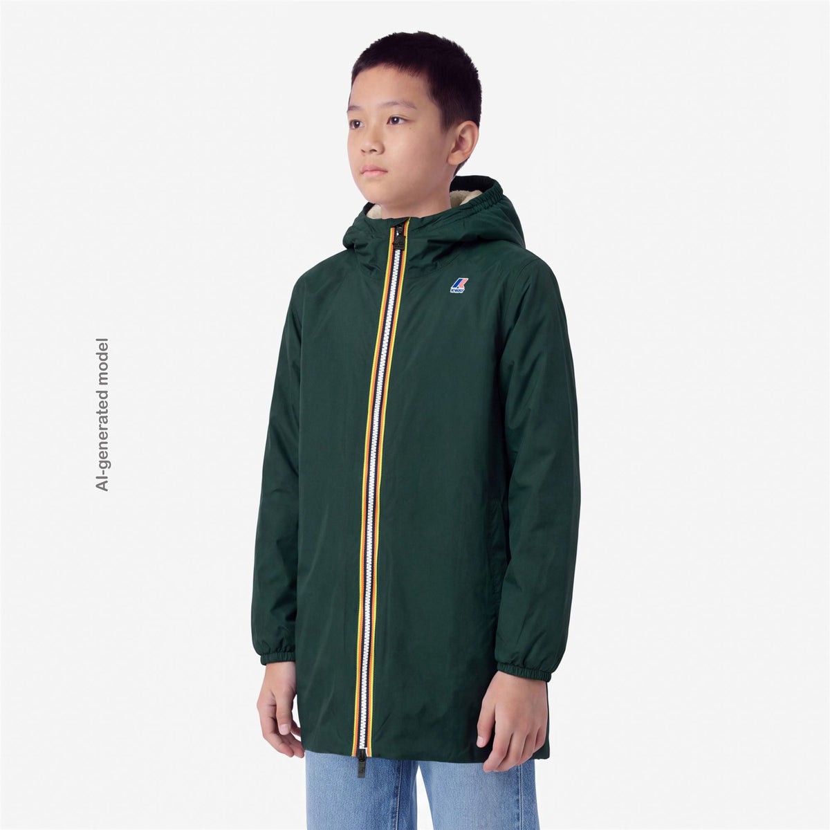 Jackets_KID UNISEX_P. LE VRAI 4.0 EIFFEL ORSETTO_3/4 Length_Green Dk Jungle - Commercial 2